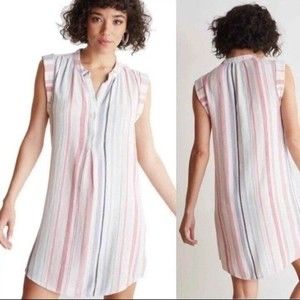 Anthropologie Cloth & Stone‎ XS Halt Button Sleeveless Striped Linen Blend Dress